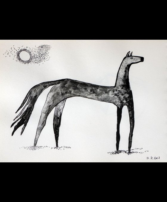 Horse ink drawing on paper