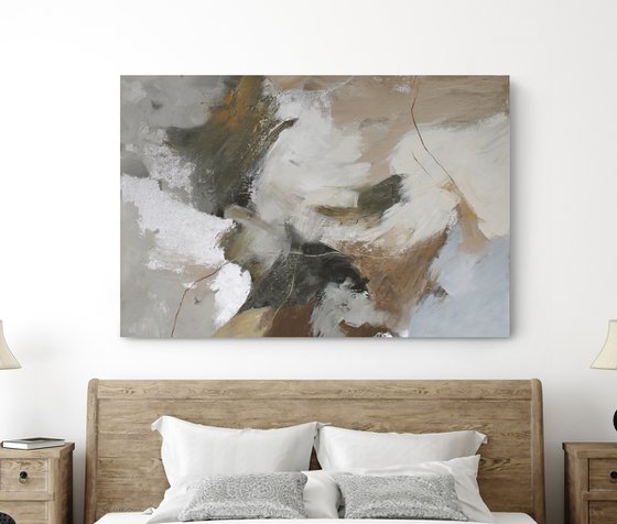 "Flock" Gray brown beige abstract art