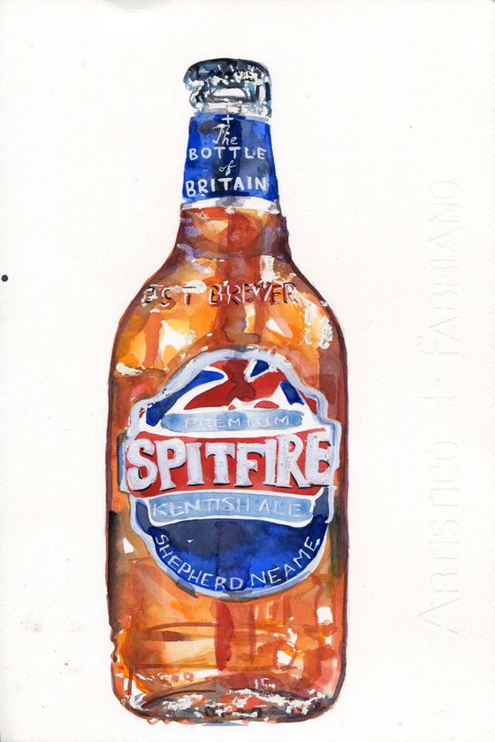 Kent Spitfire Beer Ale Shepherd Neame Bottle Watercolour Painting Illustration