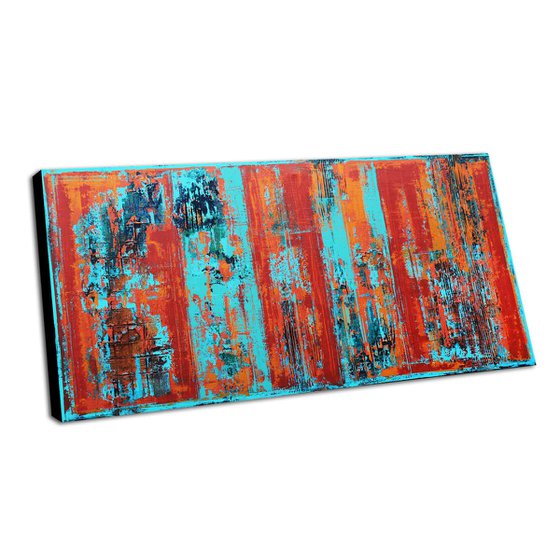 COLOR FUSION - ABSTRACT ACRYLIC PAINTING ON CANVAS * LARGE FORMAT * TURQUOISE * RED