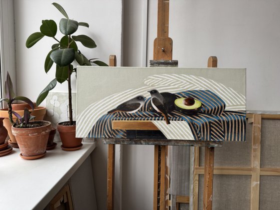 Birds and avocado