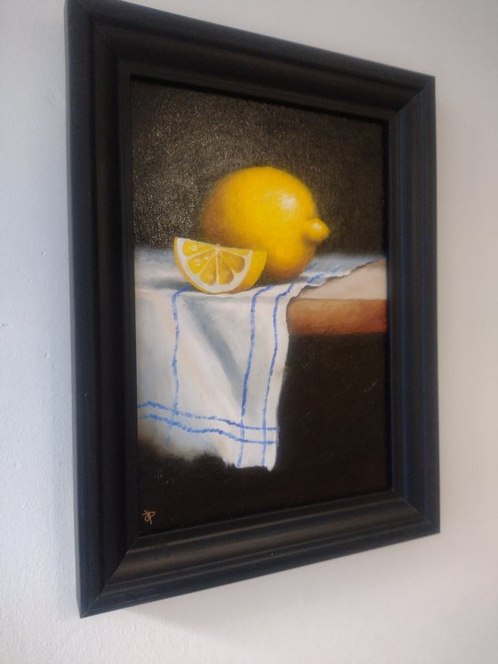 Lemon on cloth still life