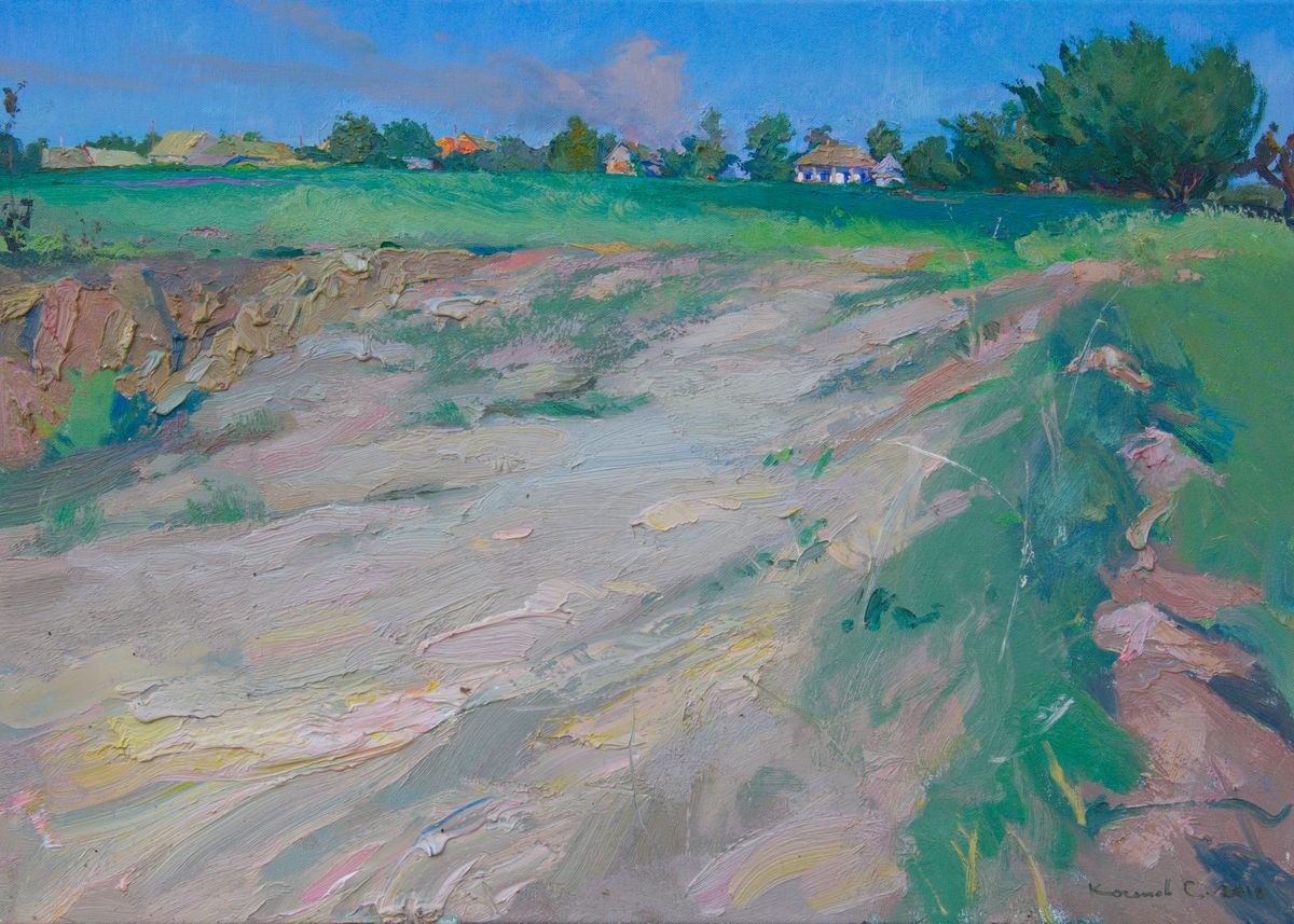 Expressive Landscape Oil Painting By Sergey Kostov, 31 X 24", The Karagach Landscape. Sunrise, Original Artwork