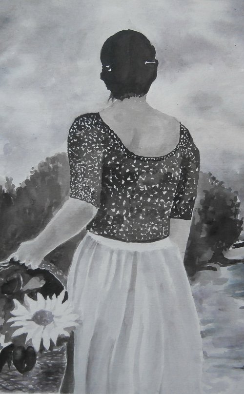 A WOMAN WITH FLOWERS / 40 x 27.5 cm by Zoran Mihajlović Muza