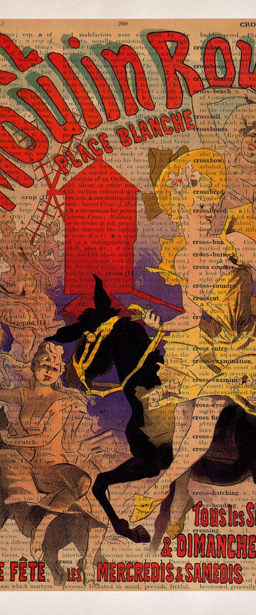 Bal au Moulin Rouge - Collage Art Print on Large Real English Dictionary Vintage Book Page by Jakub DK - JAKUB D KRZEWNIAK