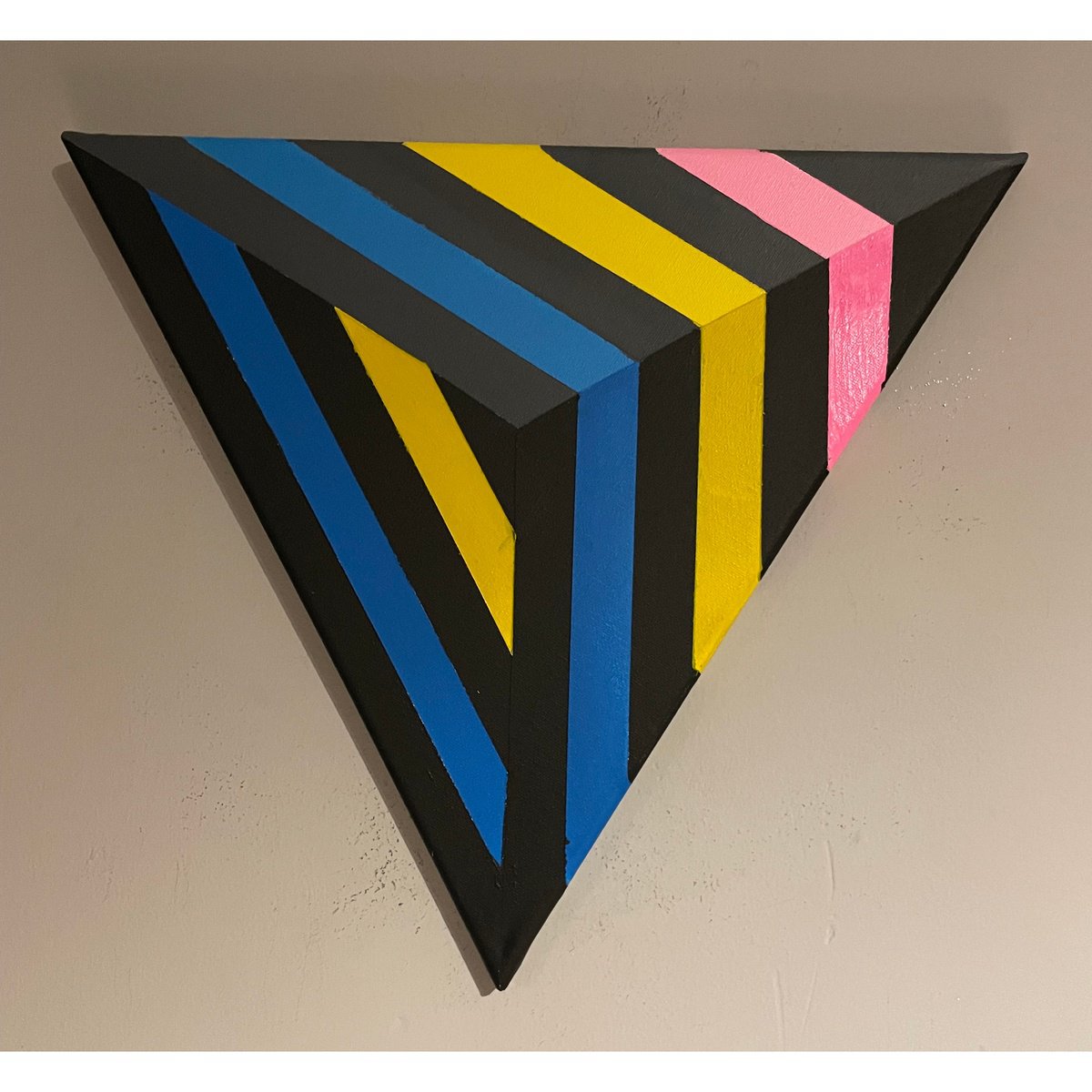 Original Modern Abstract Geometric Op Art Framed Triangle Shaped Canvas Painting by Dominic Joyce
