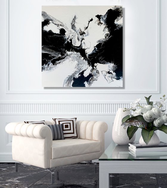 COMMISSIONED ARTWORK FOR KAREN VALERIE - BLACK ON WHITE #2 - LARGE ABSTRACT ART– EXPRESSIONS OF ENERGY AND LIGHT. READY TO HANG!
