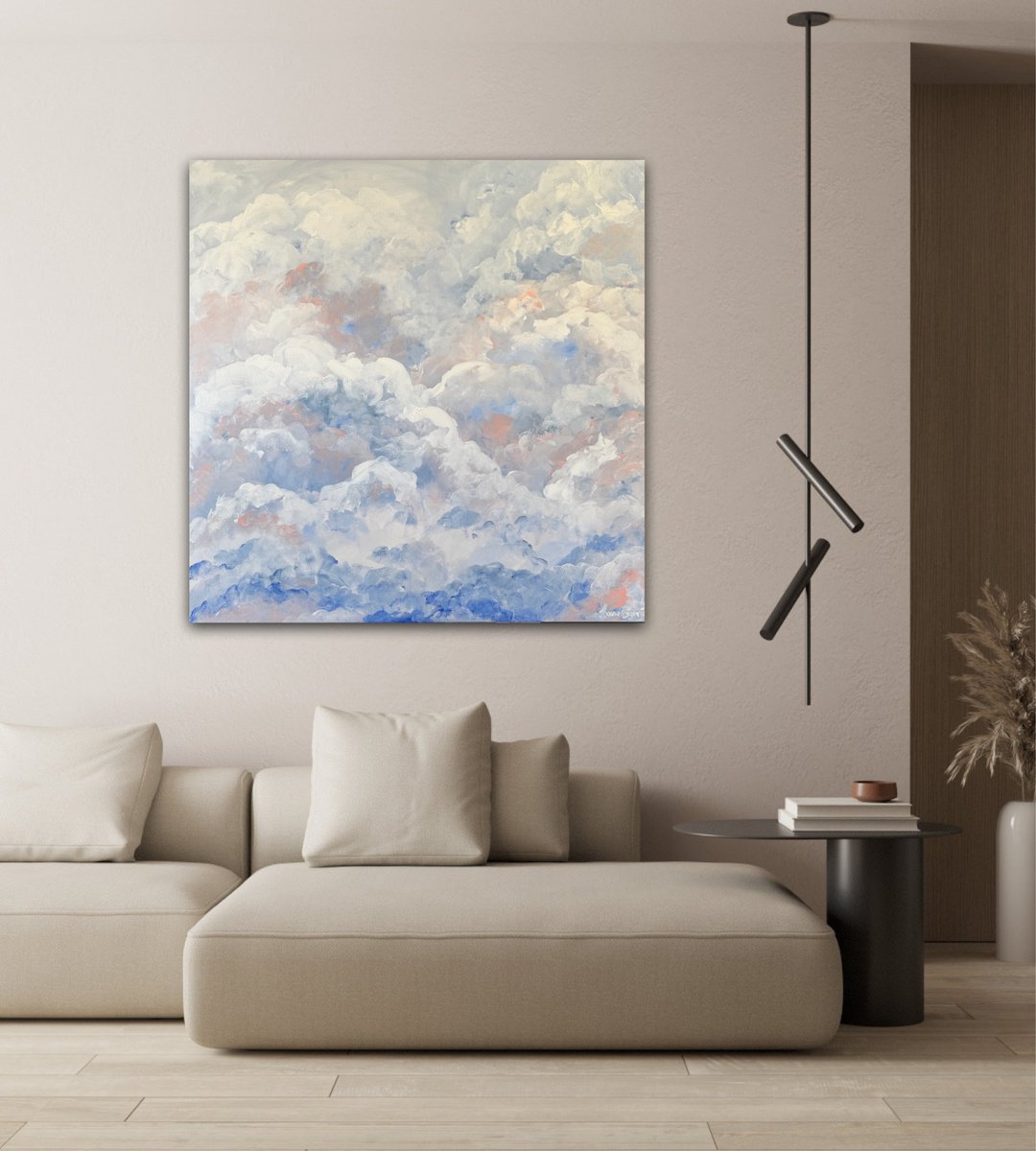 Abstract Landscape Acrylic Painting By Ivana Gigovic, 39 X 39, Among The Clouds, Original Artwork