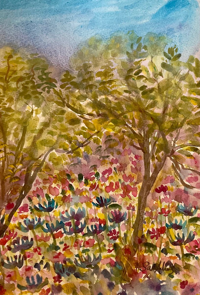 Impressionistic Watercolour , Flower Orchard By Samantha Adams, 8 X 12, Artwork For Sale On Artfinder
