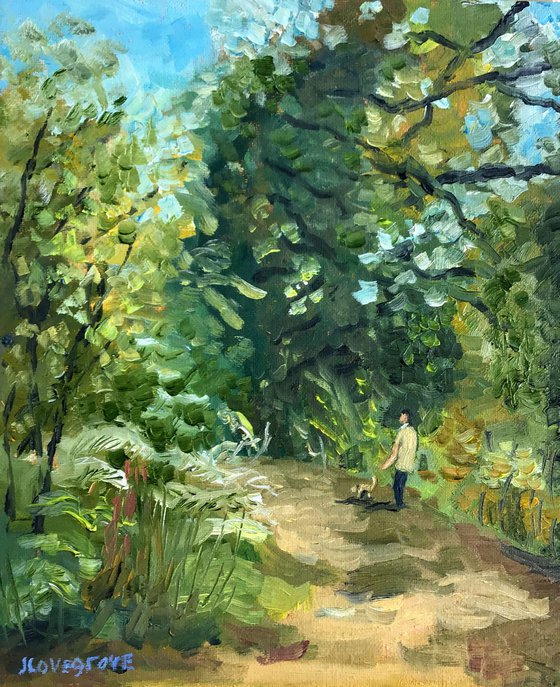 Walking in the woods - an original oil painting.