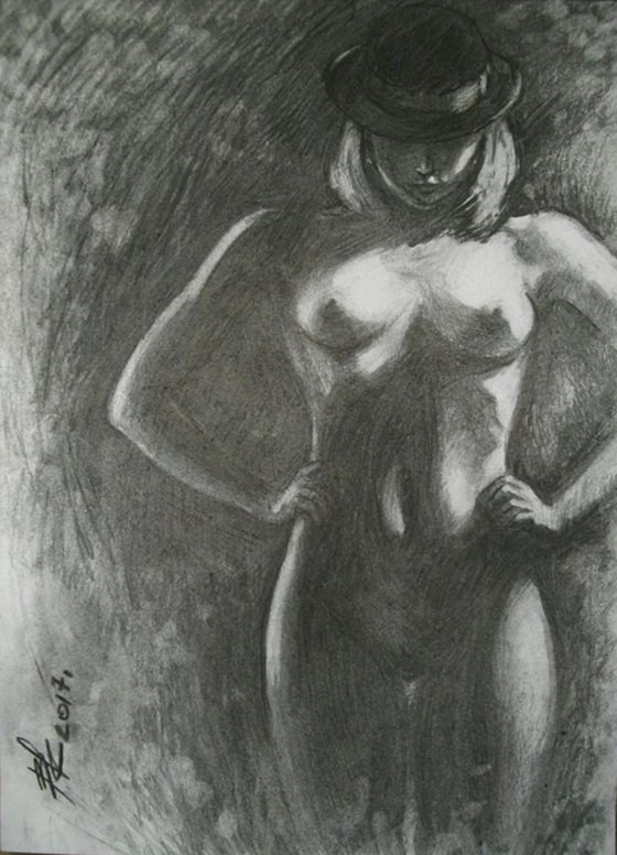 Nude in hat. Noir.  #131