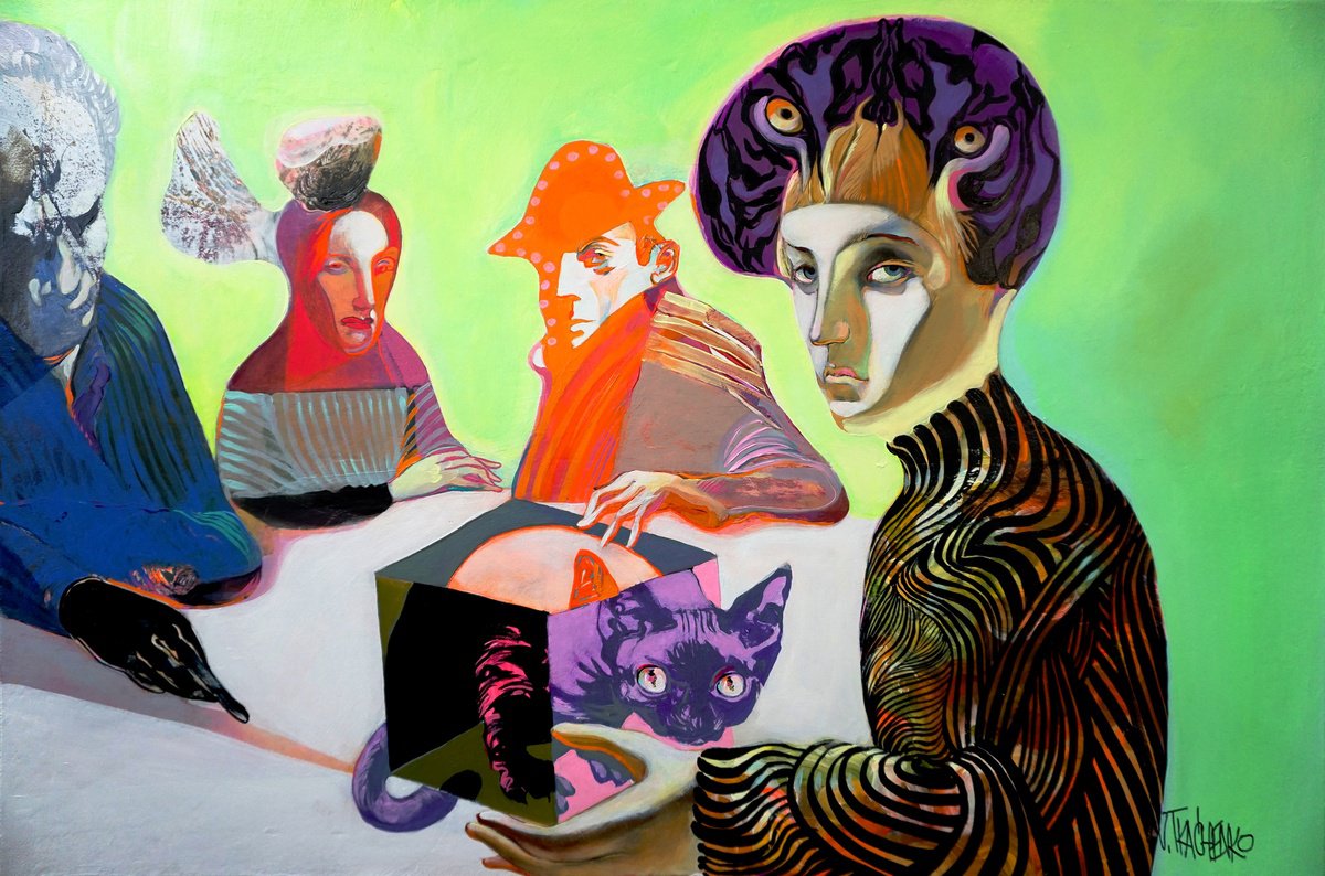 Organic Animal Acrylic Painting By Victor Tkachenko, 36 X 24", Catcilium, Original Artwork