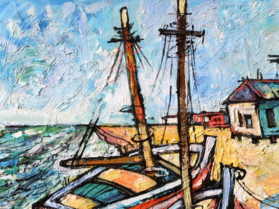 Boats and surf.