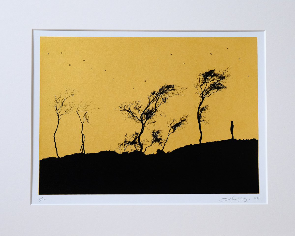 Landscape Screenprint By Lene Bladbjerg, 20 X 16", Bending In The Wind, Original Artwork