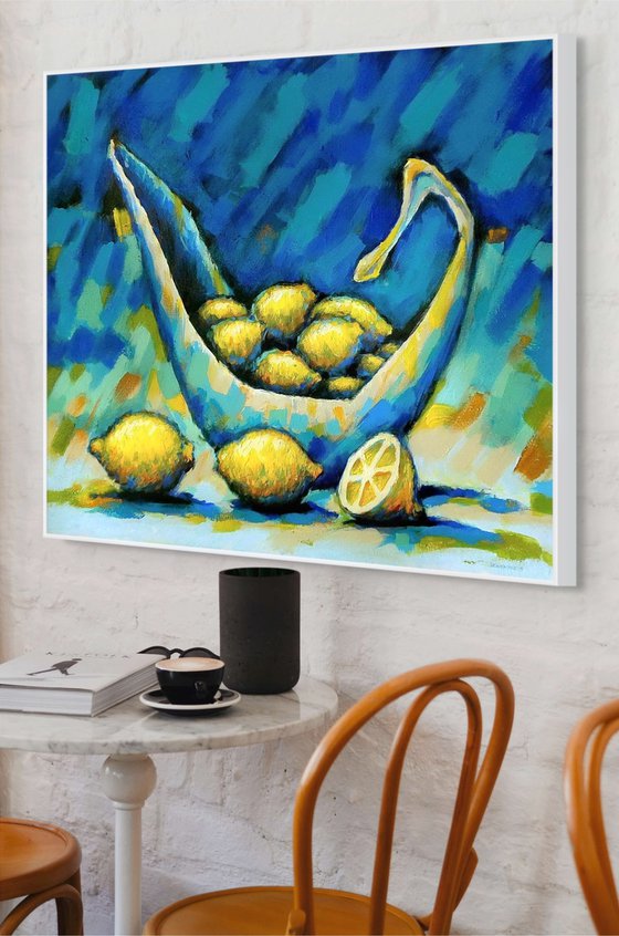 Lemons on Blue Background