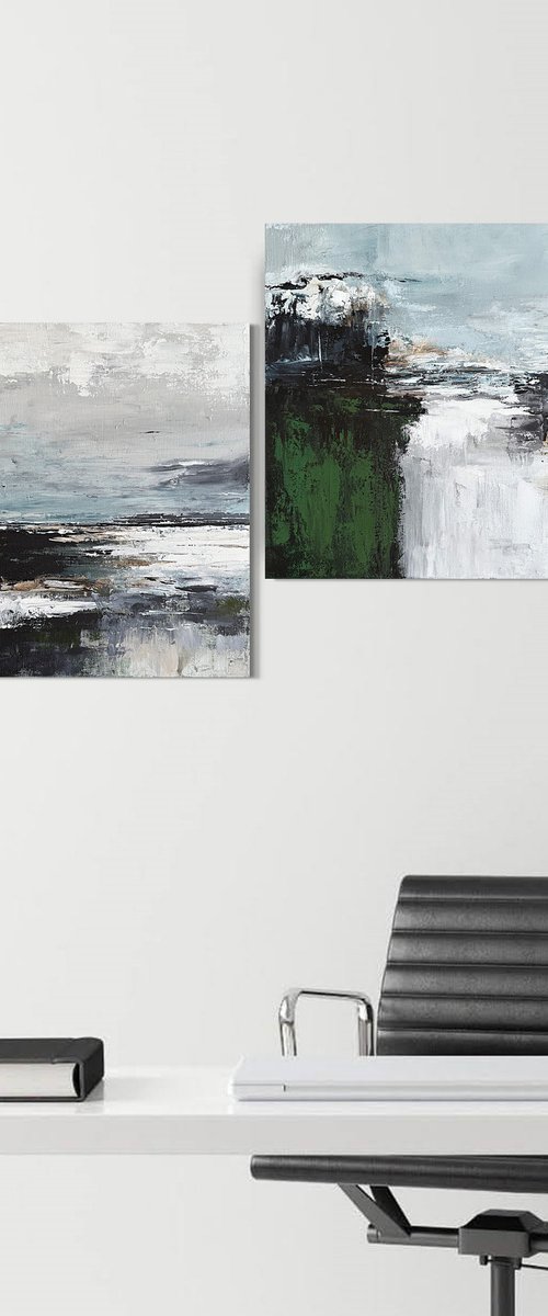 Emerald Shorelines — Diptych Green Grey by Tatiana Malinovscaia