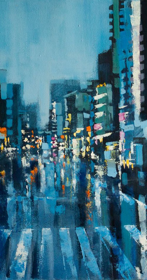 Street in the evening city by Aleksandr Neliubin