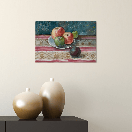 Apples Still life Ukrainian ornaments original artwork