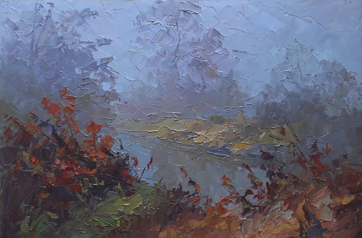 Oil painting Fog on Tissey by Boris Serdyuk
