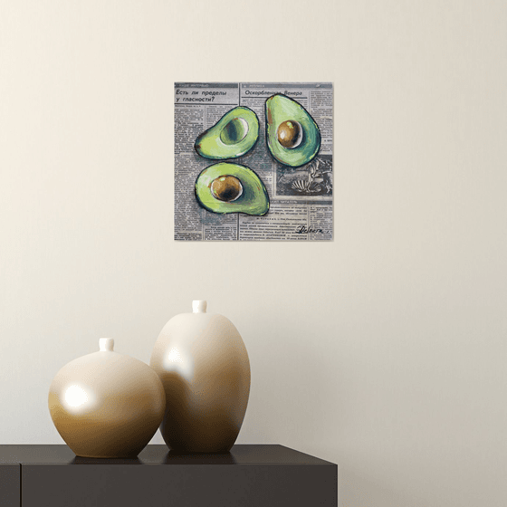 Avocado on vintage (1989) newspaper