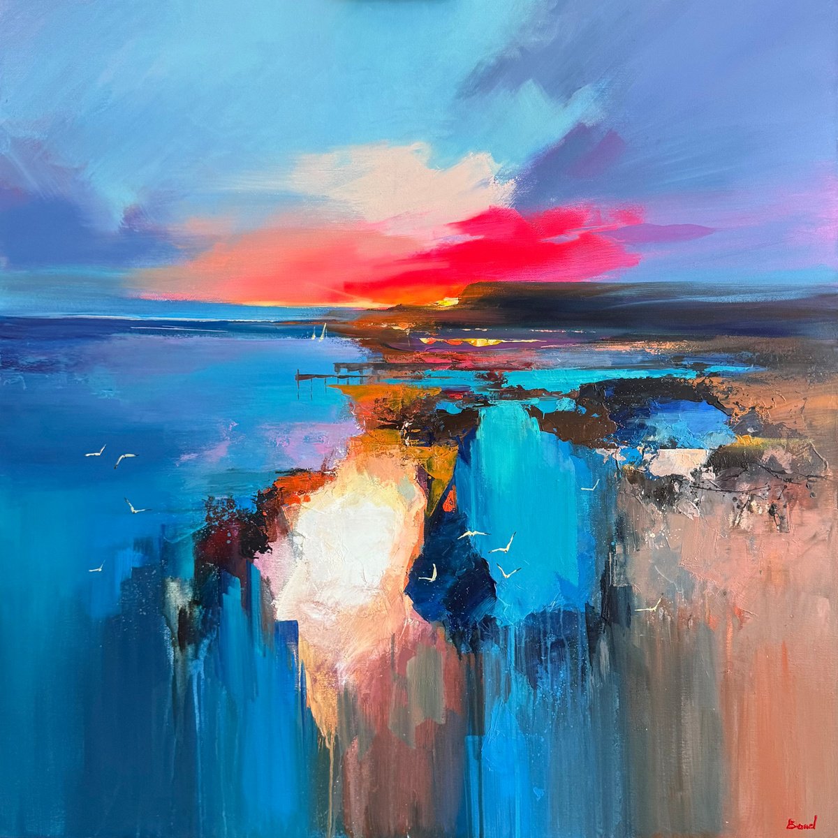 Expressive Landscape Acrylic Painting By Tetiana Bond, 35 X 35", The Depth That Listens, Original Artwork