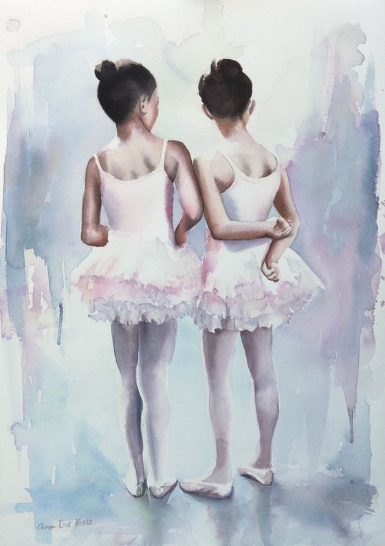 Ballerina painting - "Little Secrets" FRAMED WATERCOLOUR PAINTING