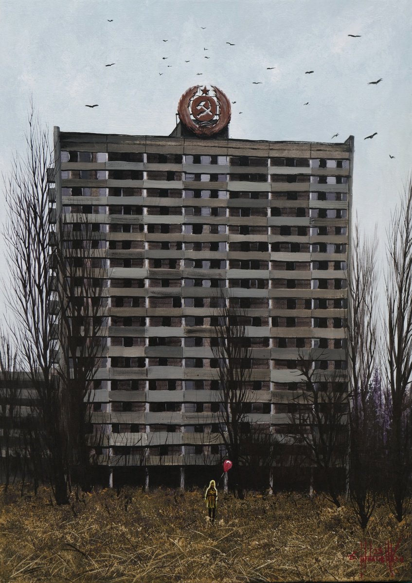 Photorealistic Cityscapes Acrylic Painting By Eugene Gorbachenko, 20 X 28, Autumn In Pripyat, Original Artwork