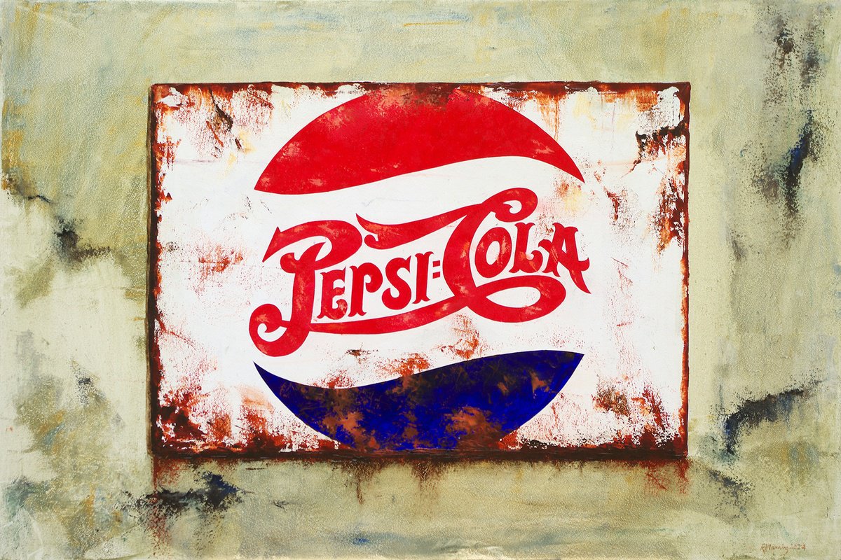 Abstract Oil Painting By Richard Manning, 36 X 24", Pepsi Metal Sign, Original Artwork