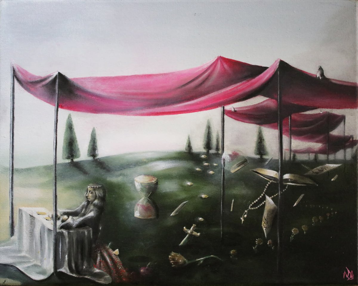 Surrealistic Portrait Oil Painting By Vanessa T Stefanova, 12 X 9", The Fortune Teller, Original Artwork