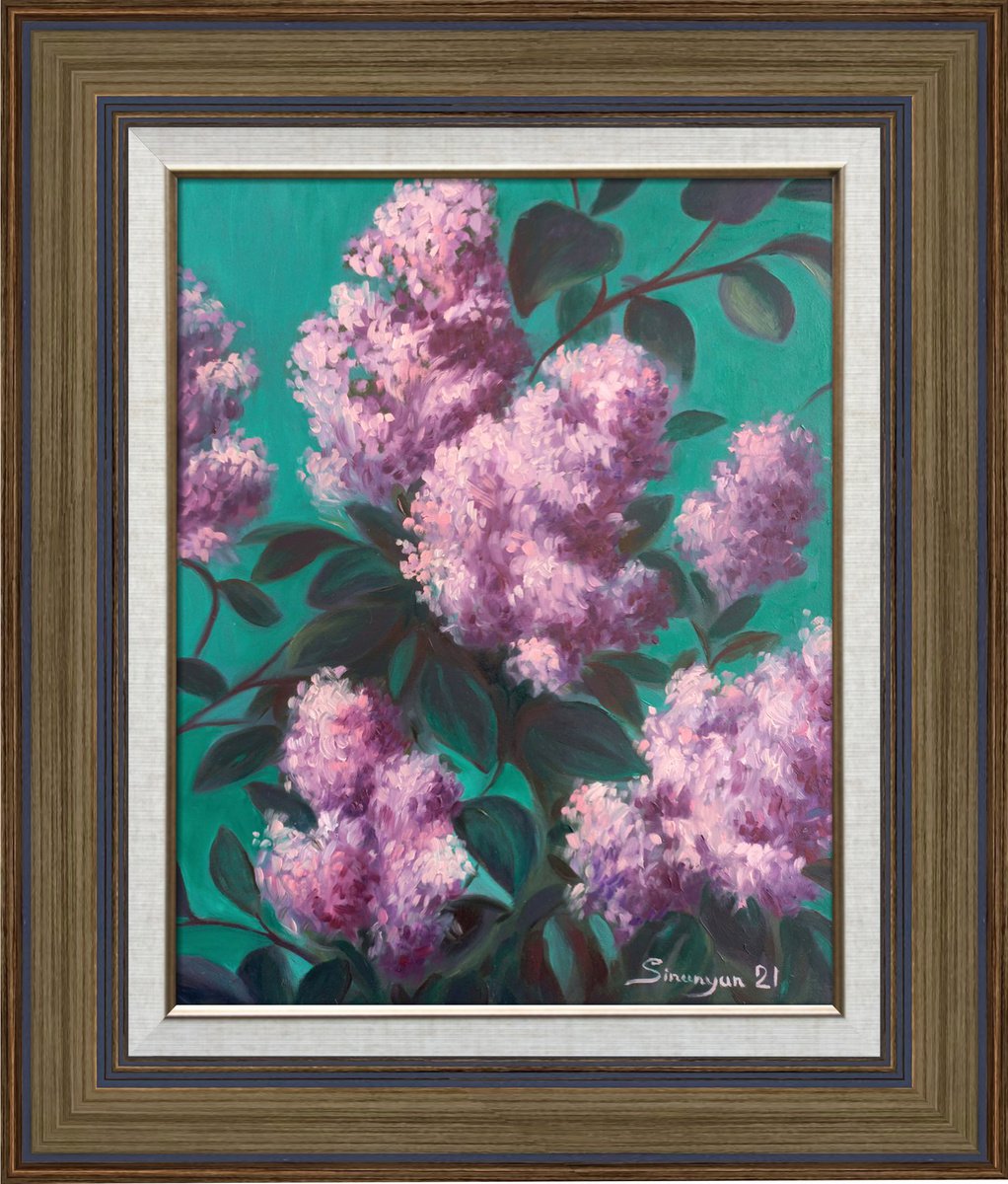 Photorealistic Botanical Oil Painting By Gevorg Sinanian, 11 X 15, Lilac, Original Artwork