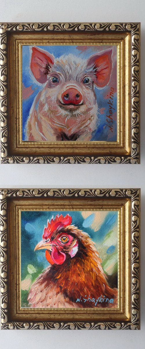 Piglet and Hen Duo by Natalia Shaykina