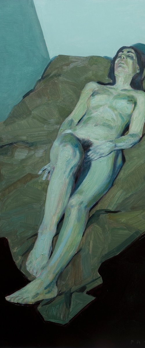 modern portrait of a nude woman in blue by Olivier Payeur
