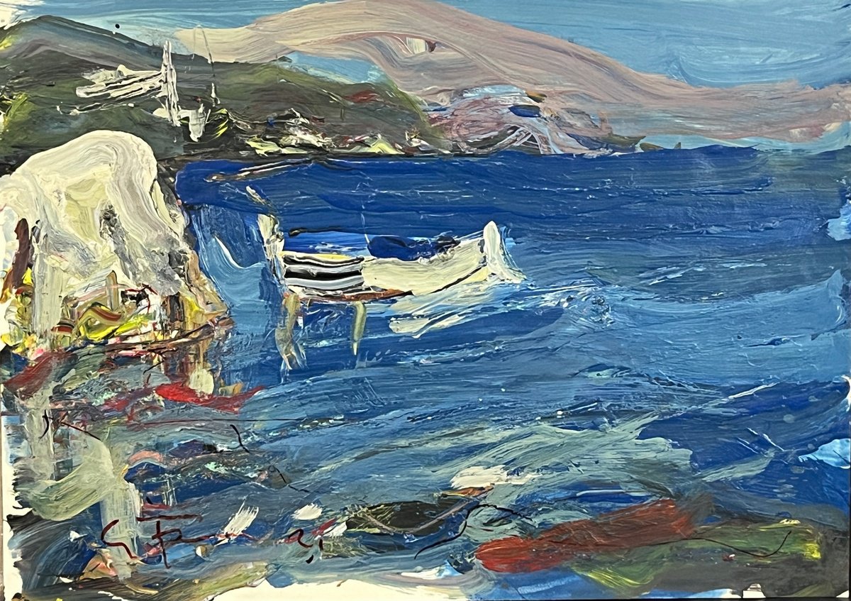 Expressive Landscape Ink Drawing By Eduard Belsky, 28 X 20, The Boat, Original Artwork