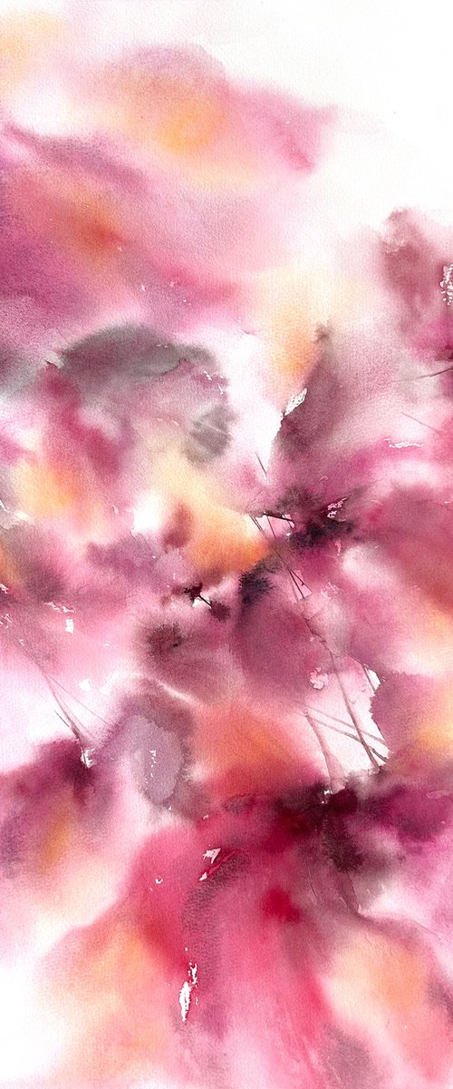 Flowers in pink colors. Abstract floral wall art by Olga Grigo