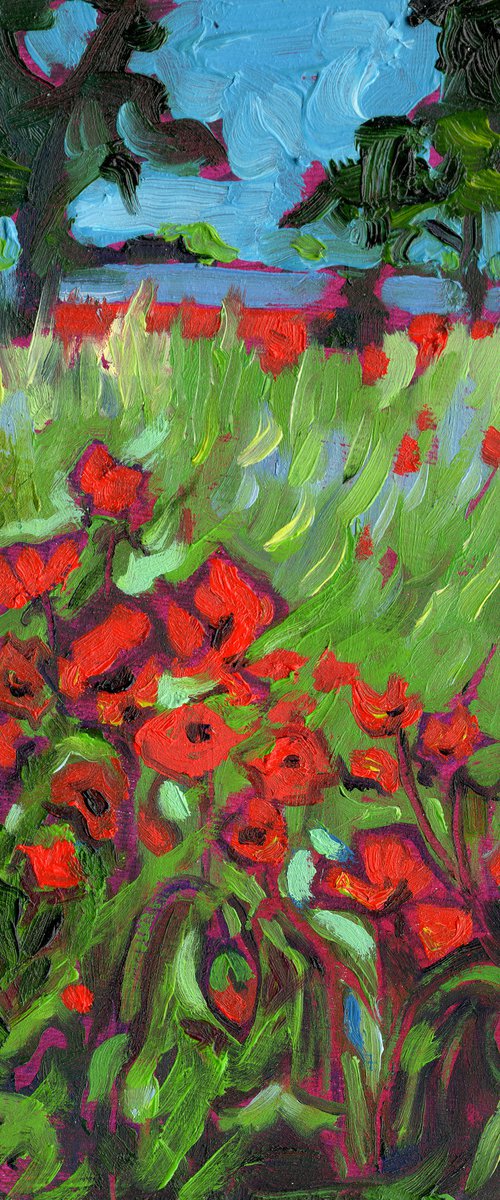 Poppies in the Long Grass - Miniature Landscape by Mary Kemp