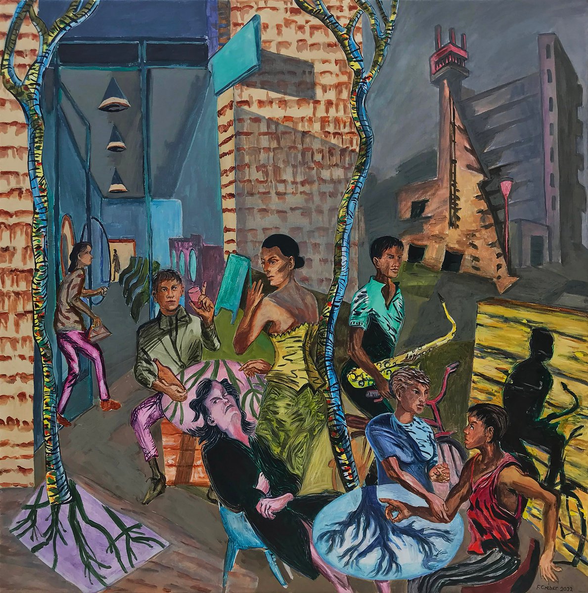 Urban And Pop Portrait Acrylic Painting By Frank Creber, 37 X 37, Glenkerry House, Original Artwork