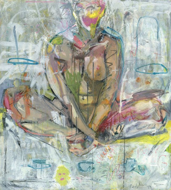 Pussy Riot Dedication (Sitting Female Nude) - Large Oil Painting