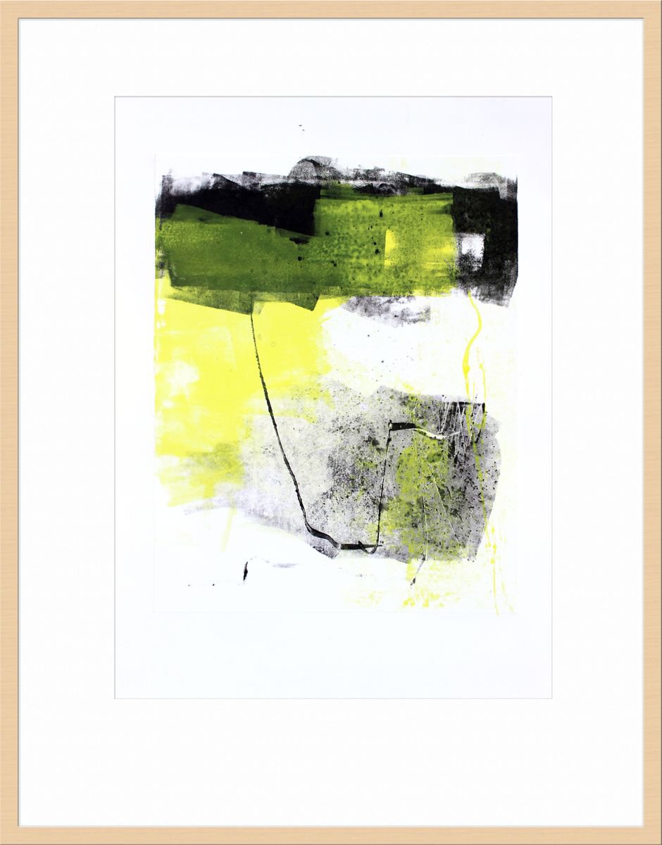 Abstract Limited Edition Print By T Kyomu, 20 X 28", Black And Yellow I, Original Artwork