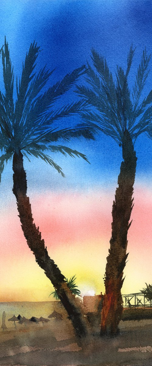 Sunset Palms by the Sea by Olga Tchefranov (Shefranov)