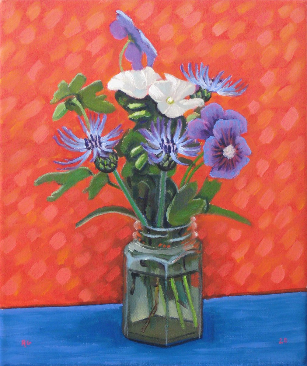 Botanical Oil Painting By Richard Gibson, 10 X 12", Mixed Flowers In A Jar, Original Artwork