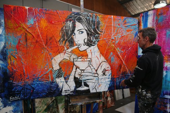 Cocktails on Lime 200cm x 120cm Cocktail Girl Textured Urban Pop Art