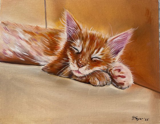 Sleepy kitty oil painting
