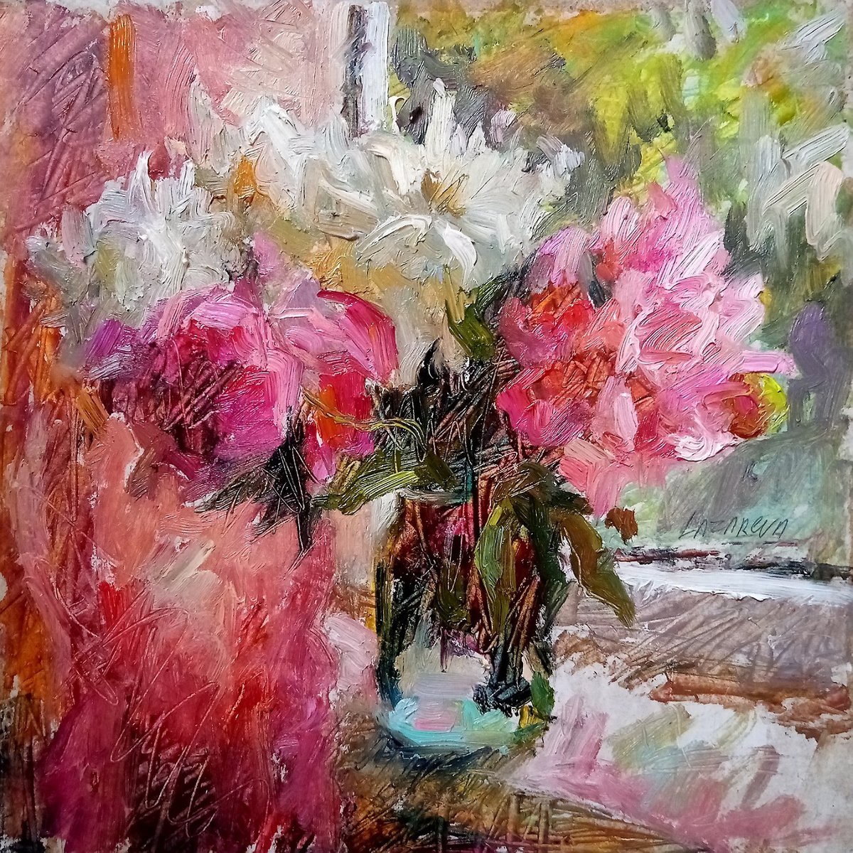 White and pink peonies/2022 by Valerie Lazareva