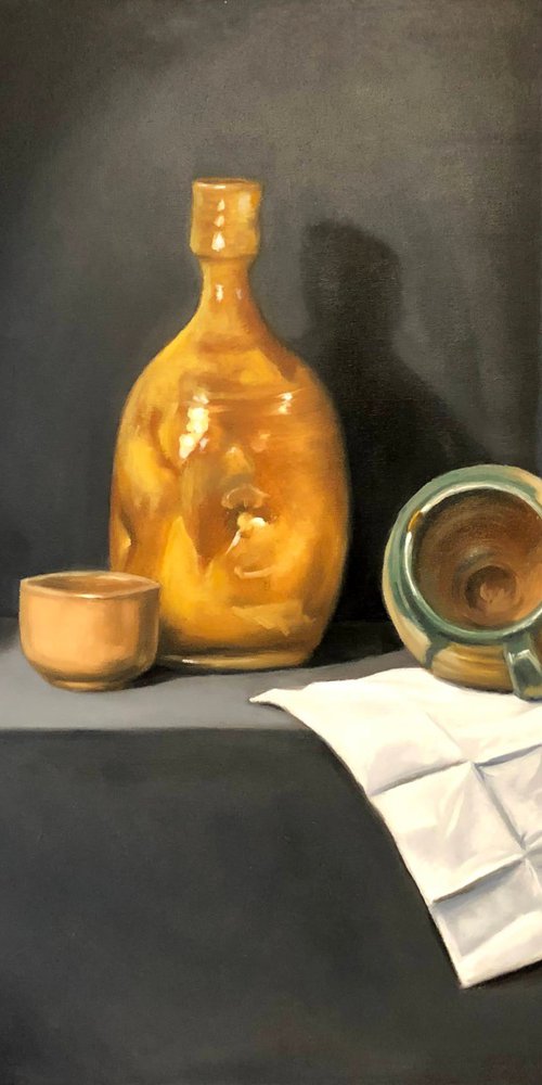 Still Life with Bottle and Folded Paper by Angelo Di Carlo