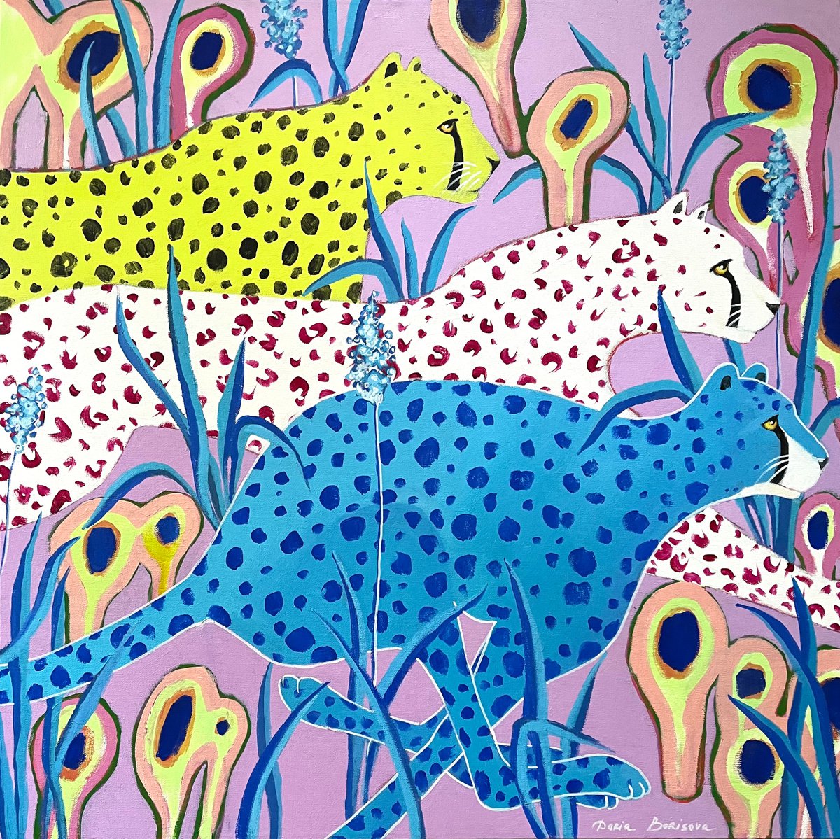 Surrealistic Animal Acrylic Painting By Daria Borisova, 36 X 36, - Lavender - ?, Original Artwork