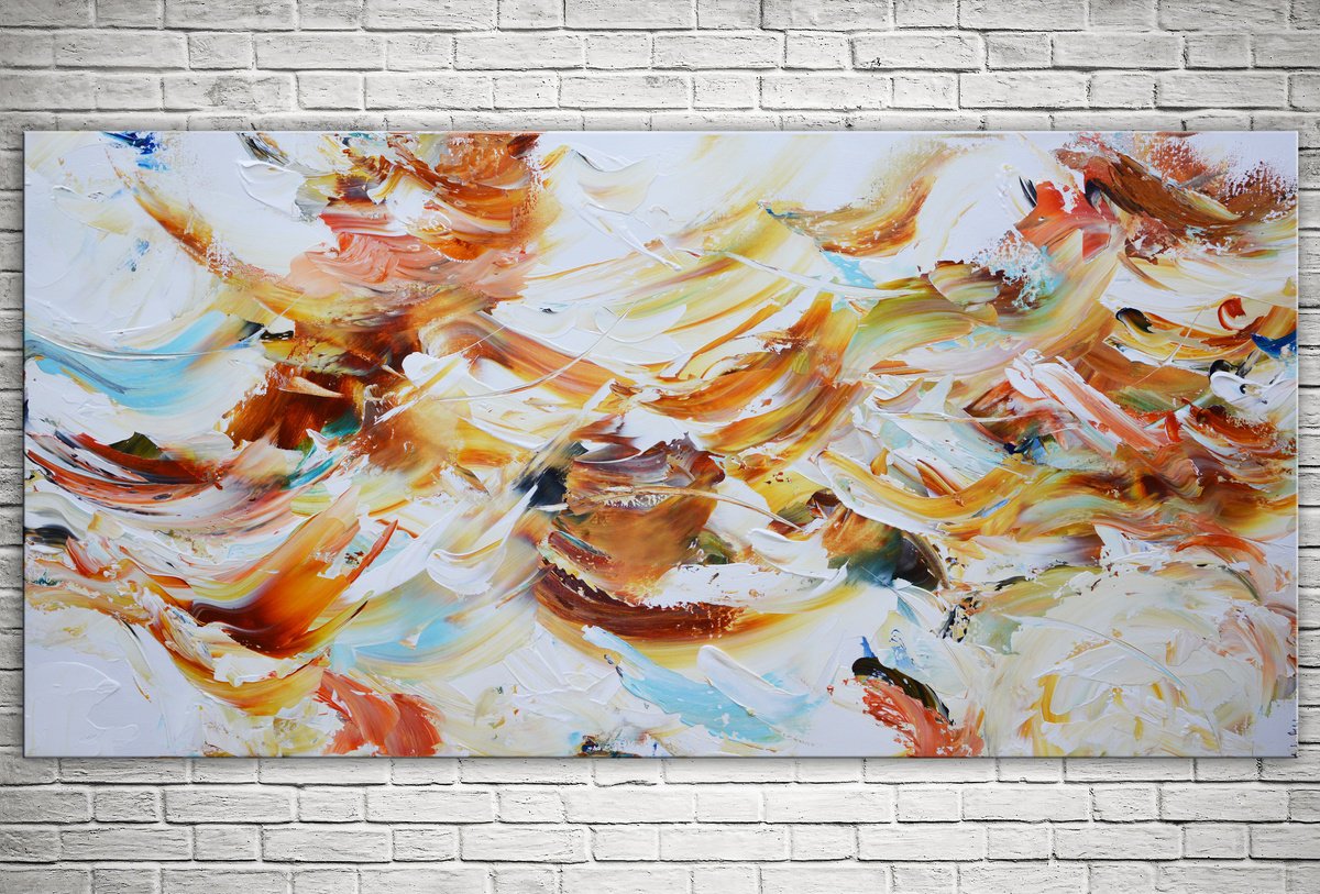 Abstract Acrylic Painting By Andrada Anghel, 48 X 24, Waves And Foam, Original Artwork