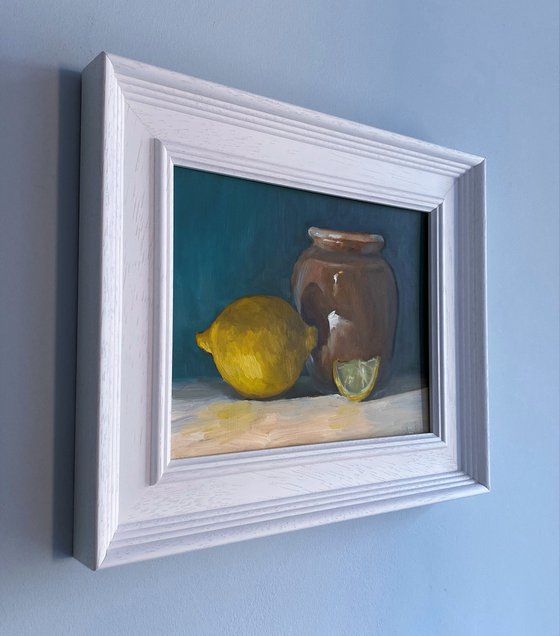 Lemons and Ceramic Pot Still Life