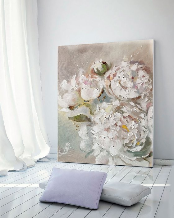 Peonies wall art, Floral Canvas - Peonies Original Art