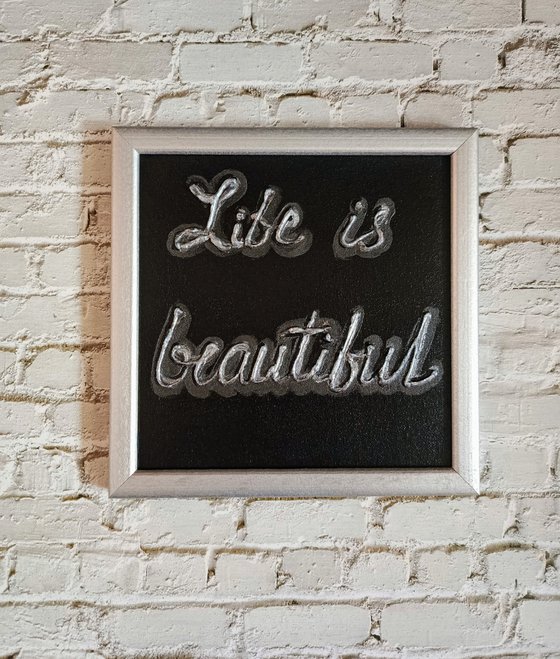 Ready to hang and framed gift with motivation words Life is beautiful