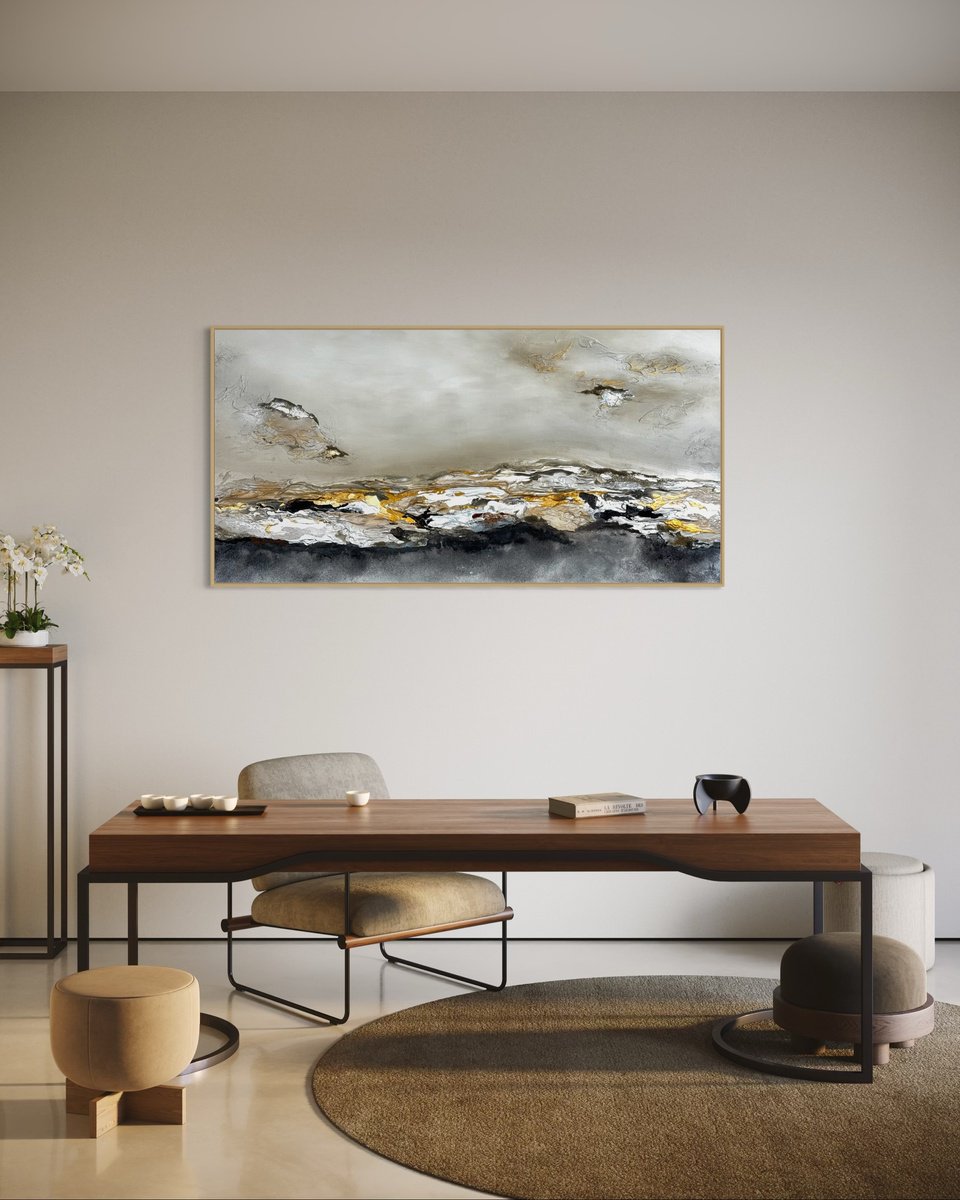 Abstract Acrylic Painting By Daniela Pasqualini, 74 X 38, Silent Poetry, Original Artwork